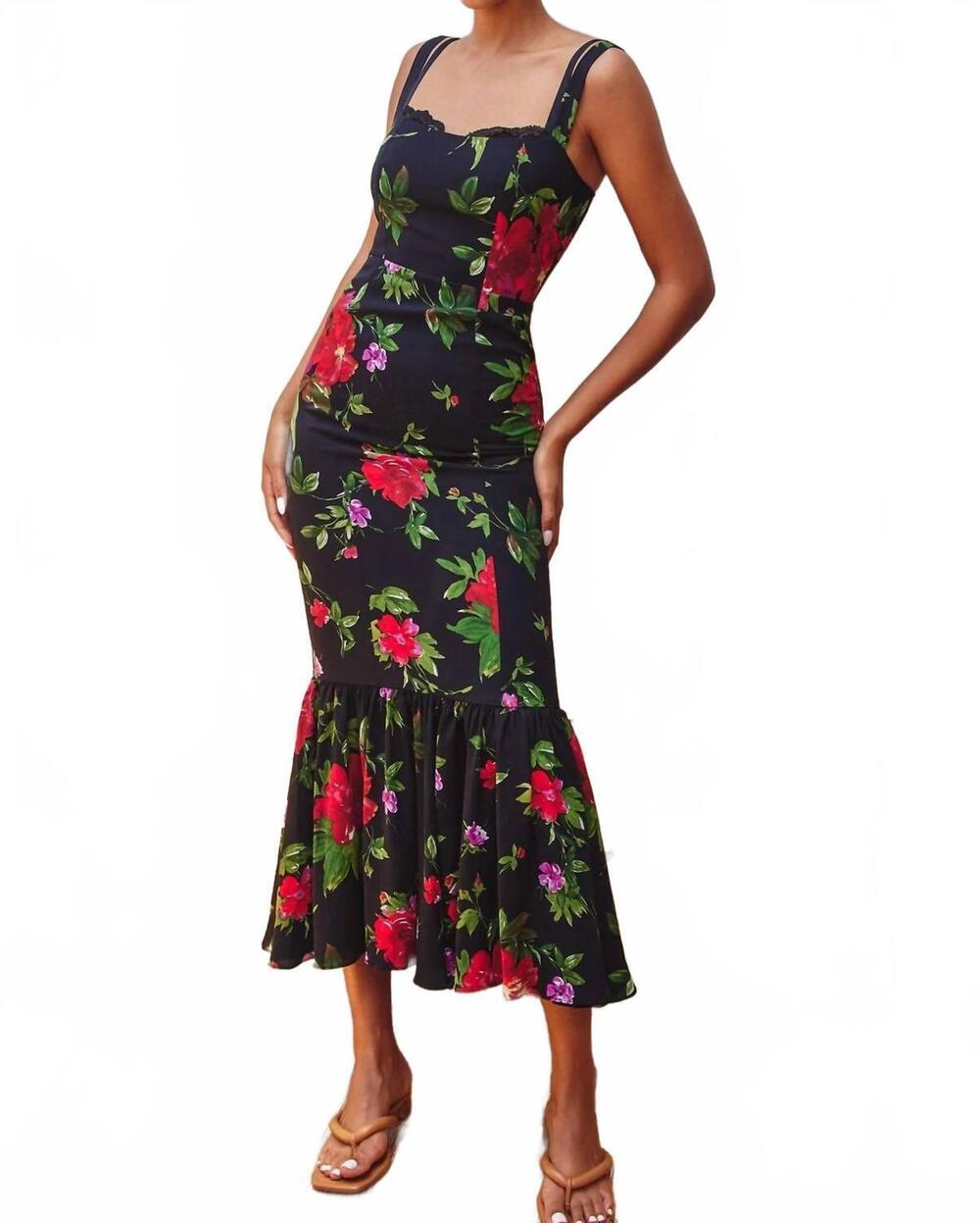 NEW DRESS FORUM sweet talk lace mermaid midi dress in midnight dahlia